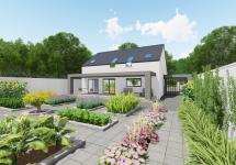 back view with beautiful garden