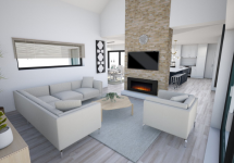 modern living area with middle wall feature