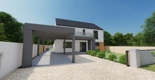 Carport at front of contemporary home 